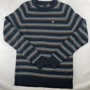 Element Sweater Mens M Black Tan Blue Striped Crewneck Pullover Wool Blend Y2K